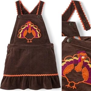 Gymboree Girls Turkey Thanksgiving Overalls Brown Corduroy Dress Size 12 NEW